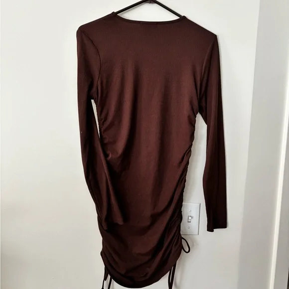 Streetwear Society Ruched Ribbed Stretchy Brown Mini Dress - Picture 4 of 4